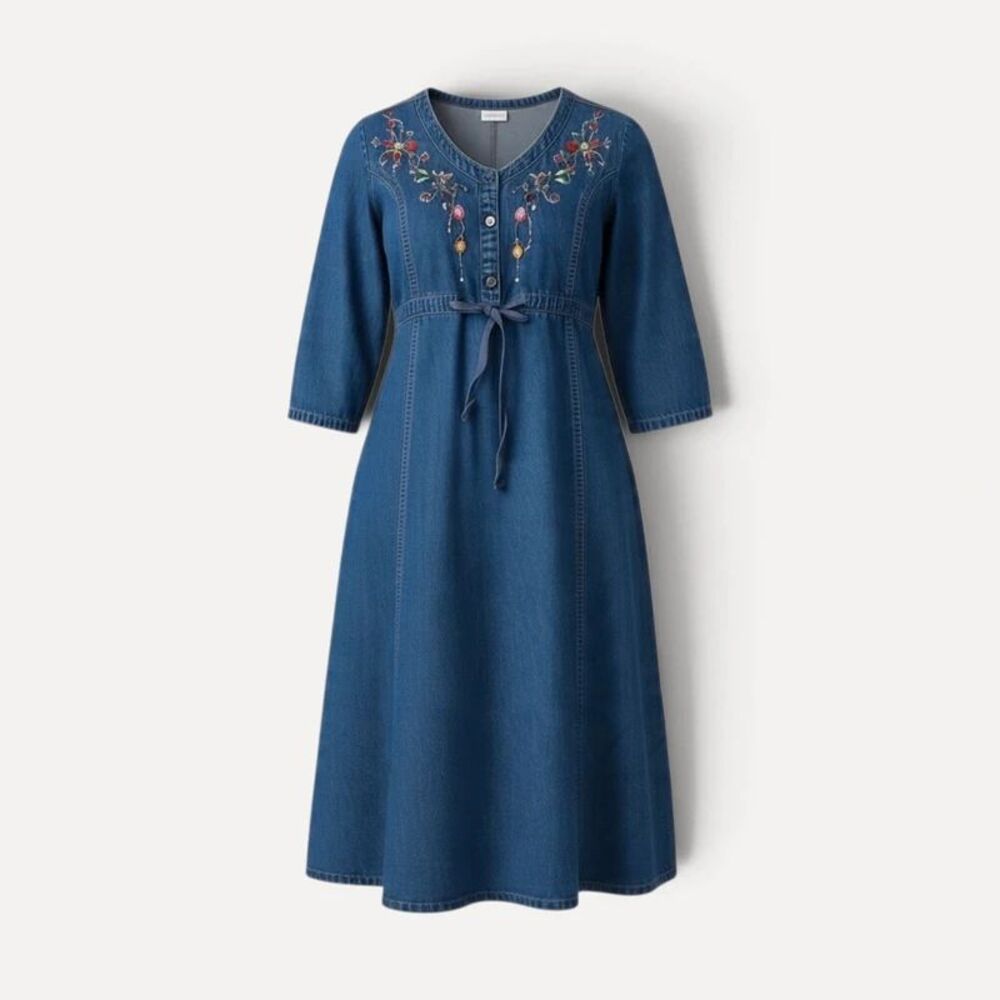 Embroidered Denim Midi Dress 20W